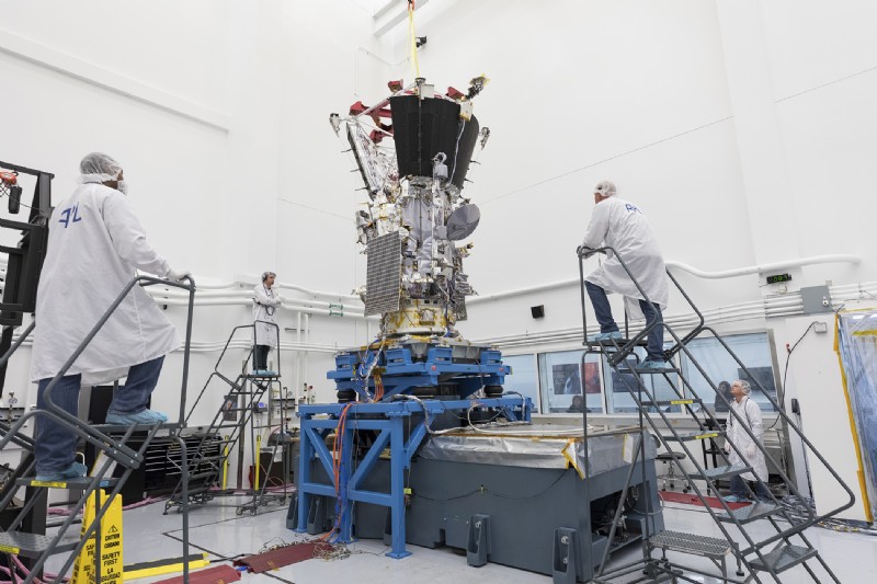 NASA's Parker Solar Probe is shaken on a T4000 at Johns Hopkins Applied Physics Laboratory. During and after launch aboard a Delta IV Heavy, the world's largest launch vehicle, Parker Solar Probe will undergo immense shaking and vibration.